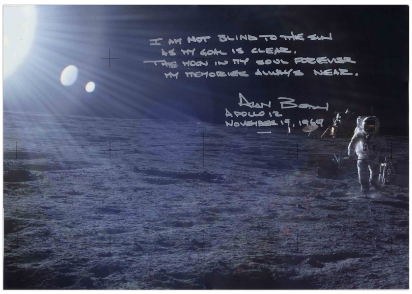 Alan Bean Large 22.5'' x 16'' Photo With a Handwritten Poem by Rudyard Kipling, ''...the moon in my soul forever...''